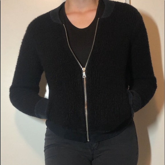 Black Fuzzy Gap Zip-Up Sweater - Picture 4 of 6